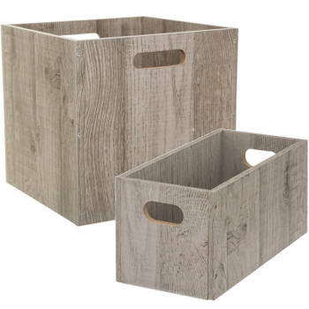 Set van 2x stuks opbergmanden/kastmanden 7 en 29 liter grijs van hout 31 cm - Opbergkisten