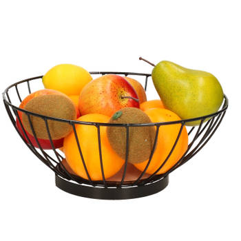 Metalen fruitmand/fruitschaal zwart rond 28 cm - Fruitschalen