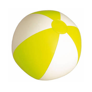 Opblaasbare zwembad strandbal plastic geel/wit 28 cm - Strandballen