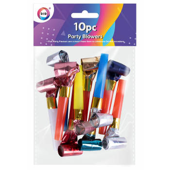 10x Metallic kleurenmix roltongen party toeters - uitblazers - mini feest toetertjes - papier - Roltongen