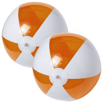 2x stuks opblaasbare strandballen plastic oranje/wit 28 cm - Strandballen