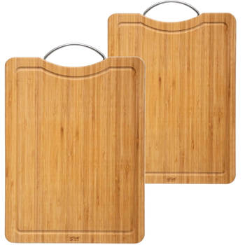 Set met 2x formaten snijplanken met metalen handvat van bamboe hout - Snijplanken