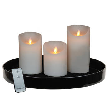 Zwart kunststof dienblad inclusief LED kaarsen wit - LED kaarsen