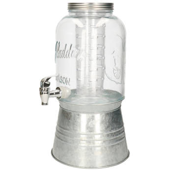 Glazen drankdispenser/limonadetap op voet met zilver kleur dop/voet/tap 3.8 liter - Drankdispensers