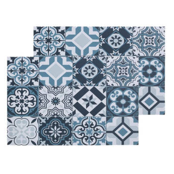Set van 4x stuks rechthoekige placemats mozaiek blauw vinyl 45 x 30 cm - Placemats