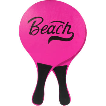 Houten beachball set neon roze - Beachballsets