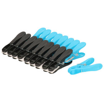 18x Stuks sterke wasknijpers blauw/zwart kunststof - Knijpers