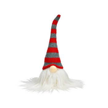 Pluche gnome/dwerg decoratie pop/knuffel wit/rood/grijs 24 cm - Kerstman pop