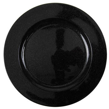 1x Ronde kaarsenborden/onderborden zwart glitter 33 cm - Kaarsenplateaus