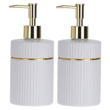 2x stuks zeeppompjes/zeepdispensers wit van keramiek 300 ml - Zeeppompjes