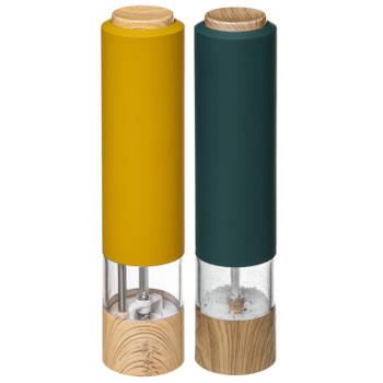 Set van 2x stuks elektrische zout- en pepermolens kunststof oranje/paars 22 cm inclusief batterijen - Peper en zoutstel