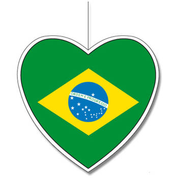 Brazilie vlag hangdecoratie hartjes vorm karton 14 cm - Hangdecoratie