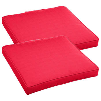 Set van 2x stuks stoelkussens voor binnen en buiten in de kleur rood 40 x 40 x 4 cm - tuinstoelkussens