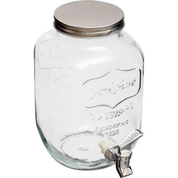 Glazen drank dispenser 8 liter met metalen kraantje en schroefdeksel - Drankdispensers