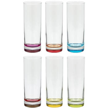 Set van 12x stuks longdrink glazen Colori 310 ml van glas - Longdrinkglazen