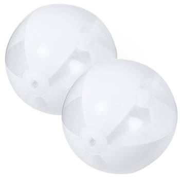 2x stuks opblaasbare strandballen plastic wit 28 cm - Strandballen