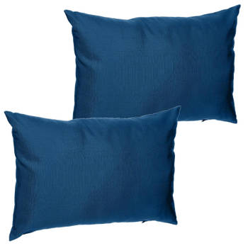 Set van 2x stuks bank/sier/tuin kussens voor binnen en buiten in de kleur indigo blauw 30 x 50 x 10 - tuinstoelkussens