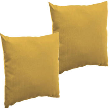 Set van 2x stuks bank/sier/tuin kussens voor binnen en buiten in de kleur mosterd geel 40 x 40 x 10 - tuinstoelkussens