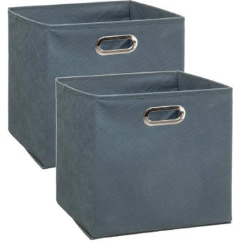 Set van 2x stuks opbergmand/kastmand 29 liter grijsblauw linnen 31 x 31 x 31 cm - Opbergmanden