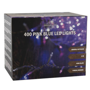 Feestverlichting lichtsnoer roze/blauw 400 lampjes 800 cm lichtsnoer met timer - Lichtsnoeren