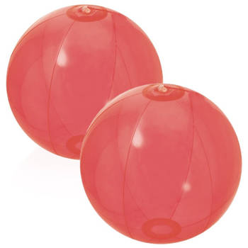 2x stuks opblaasbare strandballen Beach fun plastic rood 28 cm - Strandballen