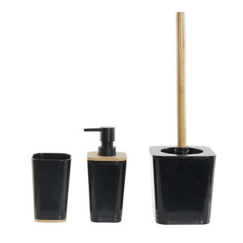 Badkamerset 3-delig zwart met bamboe - Badkameraccessoireset