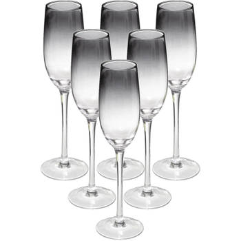 Set van 6x champagneglazen/flutes zwarte rand Sauvage 210 ml van glas - Champagneglazen