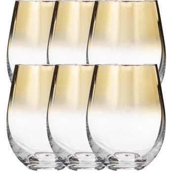 Set van 6x stuks tumbler glazen gouden rand Arya 540 ml van glas - Drinkglazen