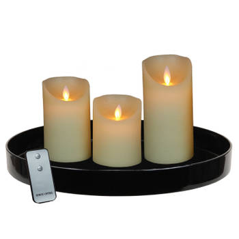 Zwart kunststof dienblad inclusief LED kaarsen ivoor wit - LED kaarsen