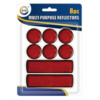 Pakket van 8x multifunctionele zelfklevende rode reflectoren/fietsreflectoren - Fietsreflectoren