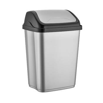 Zilver/zwarte kunststof vuilnisbak 26 liter voor op kantoor - Prullenbakken