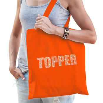 Glitter Topper cadeau katoenen tas oranje rhinestones steentjes voor dames en heren - Glitter tassen - Feest Boodschappe
