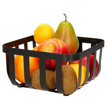 Metalen fruitmand/fruitschaal zwart vierkant 20 x 20 cm - Fruitschalen