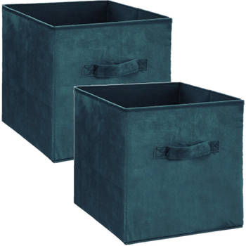 Set van 2x stuks opbergmand/kastmand 29 liter petrol groen polyester 31 x 31 x 31 cm - Opbergmanden