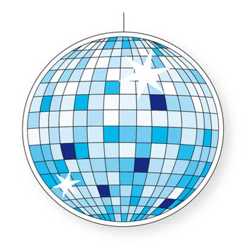 Seventies eighties disco thema hangende discobol decoratie blauw 28 cm - Hangdecoratie