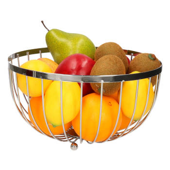 Metalen fruitmand/fruitschaal zilver rond 25 cm - Fruitschalen