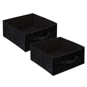 Set van 2x stuks opbergmand/kastmand 14 liter zwart polyester 31 x 31 x 15 cm - Opbergmanden