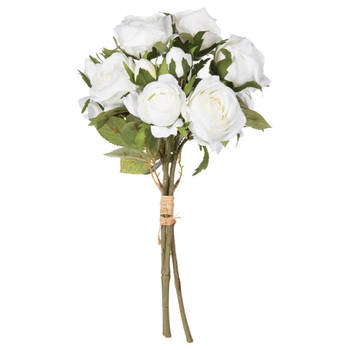 Atmosphera kunstbloemen boeket 14 witte rozen 40 cm - Kunstbloemen