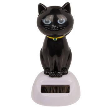 Out of the Blue - Solar bewegend katje - zwart 12 cm - Huis katten beeldjes/cadeau - Fopartikelen