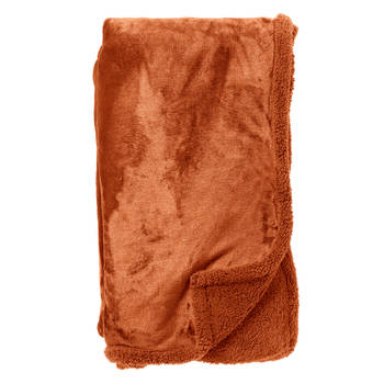 Dutch Decor - STANLEY - Plaid 150x200 cm - fleece deken met teddy en fleece - Potters Clay - oranje terra