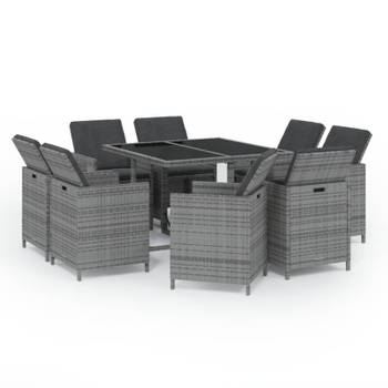 vidaXL 9-delige Tuinset met kussens poly rattan grijs