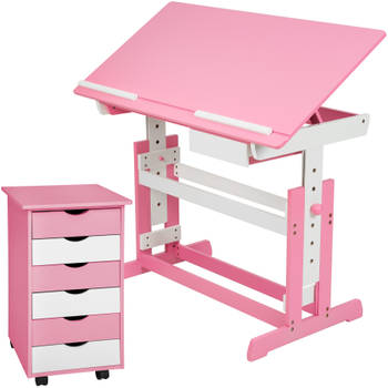 tectake 401240 verstelbaar - Bureau - 109 cm - Roze - Inclusief ladekast