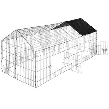 tectake - konijnenren met zonnescherm zwart- 402421