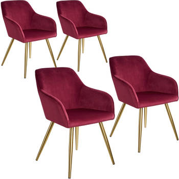 tectake - 4x Stoel Marilyn fluweellook goud bordeaux/goud SKU: 403999