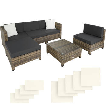 tectake - loungeset met aluminium frame-Wicker tuinset- incl. 2 overtreksets -natuur -403743