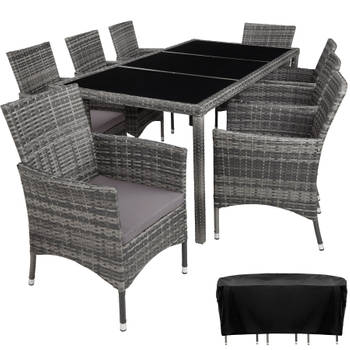 tectake - wicker zitgroep 8 stoelen en tafel - inclusief beschermhoes- grijs - 404328