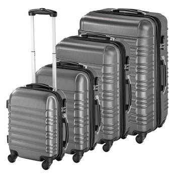 tectake® Kofferset 4-Delig - ABS Hardshell Trolleys, Handbagage - Luxe Reis Kofferset - Grijs