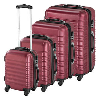 tectake® Kofferset 4-Delig - ABS Hardshell Trolleys, Handbagage - Luxe Reis Kofferset - Rood