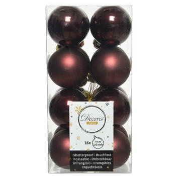 16x stuks kunststof kerstballen mahonie bruin 4 cm glans/mat - Kerstbal