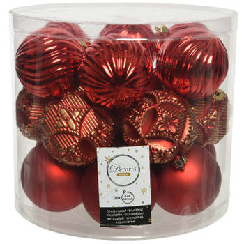 Decoris Gedecoreerde kerstballen - 20x st - rood - 8 cm - kunststof - Kerstbal